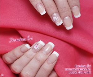  Mini french acrylic nails with hand painted one stroke decoration
