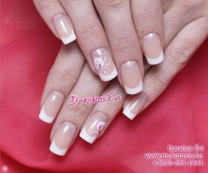  Mini french acrylic nails with hand painted one stroke decoration