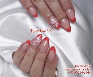  Color french acrylic nails with hand painted onestroke decoration